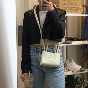 Zara black leather cropped blazer